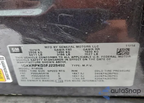 2015 GMC Acadia Sle z USA, uszkodzony, nr VIN 1GKKRPKD3FJ228492